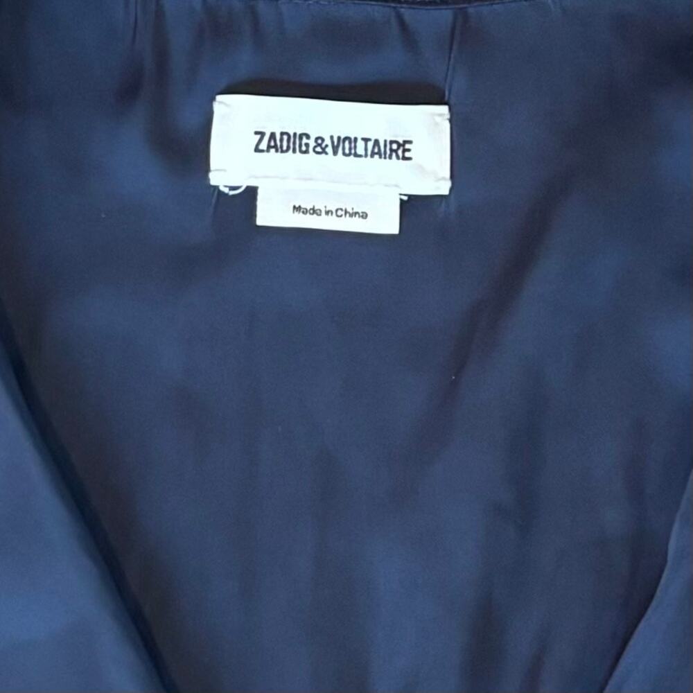 Zadig & Voltaire Tamy Satin Blouse Navy Oversized Quiet Lux Womens Size Small - Picture 3 of 10